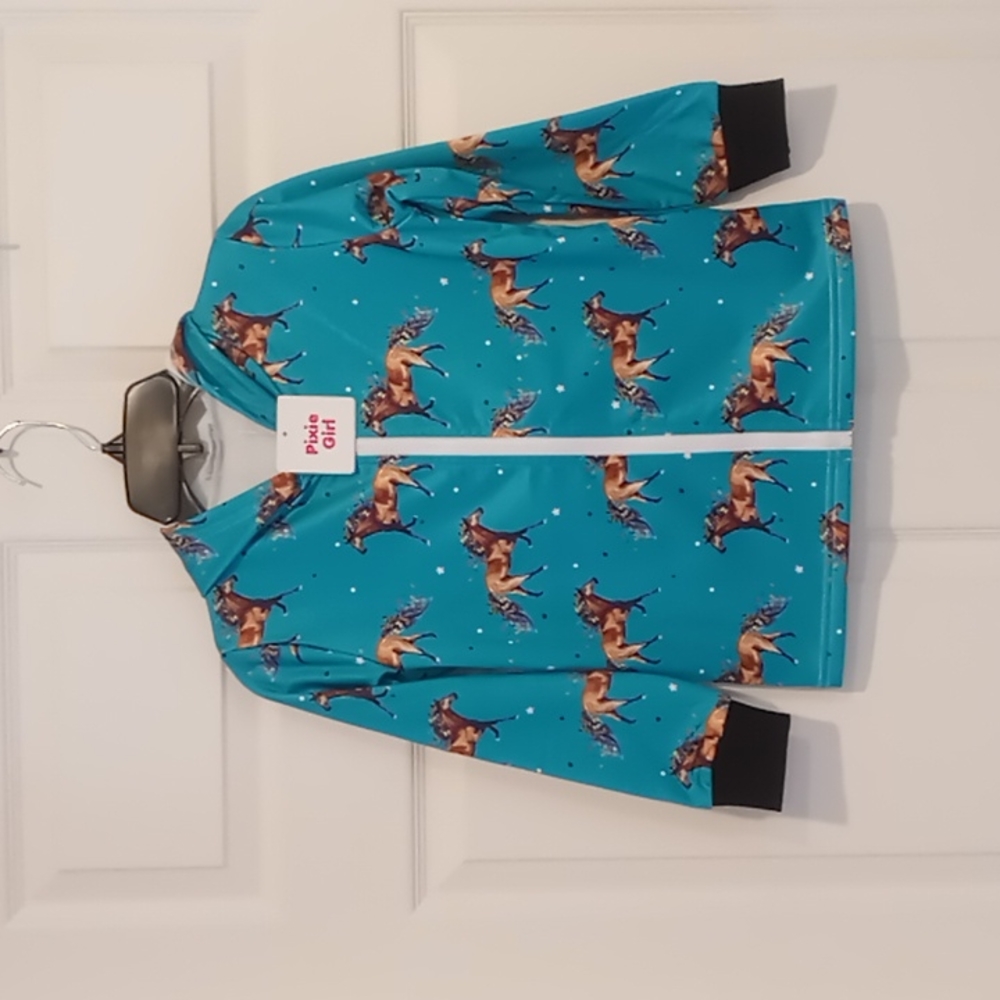 Pixie Girl lightweight hoodie covered with horses NWT